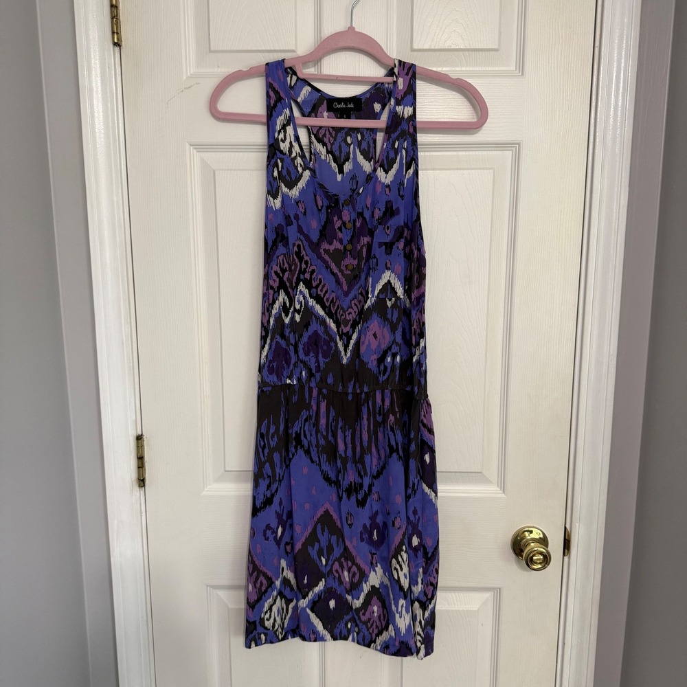 Charlie Jade Womens Purple 100% Silk Racerback Mini Dress Large C1002-G94